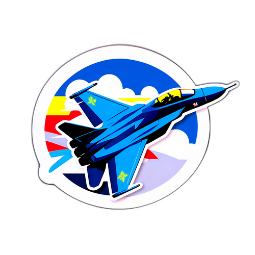 Стильна наклейка з українським військовим літаком Су-30 на фоні неба