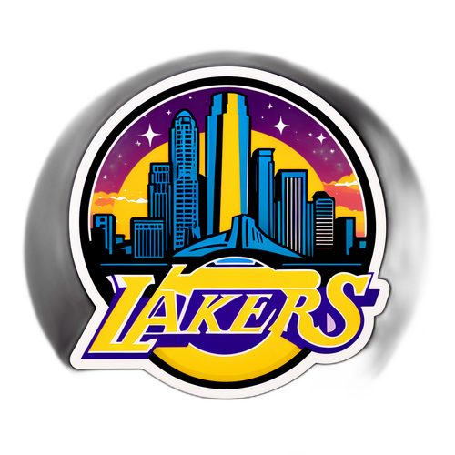 Retro na Sticker ng Los Angeles Lakers na may Elemento ng Hollywood Skyline