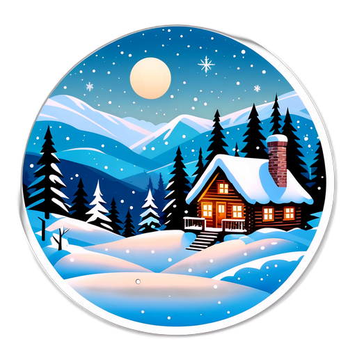 Paesaggio invernale con cabinato accogliente