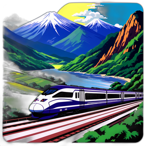 美しい風景を背景にしたハンキュウ列車のデザイン