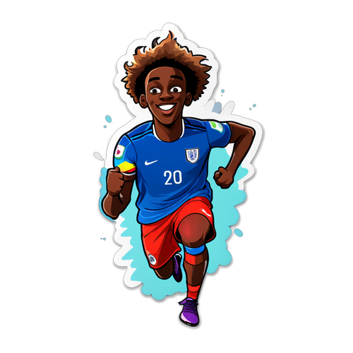 Stiker Kartun Modern Menampilkan Tammy Abraham Merayakan Gol