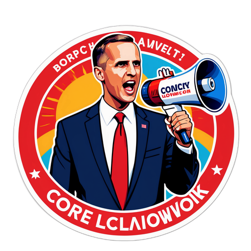 Corey Lewandowski megaphonnal a tömeg előtt