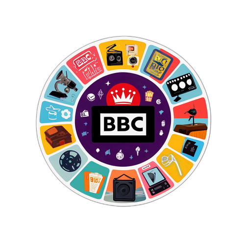 Samolepka s logem BBC a populárními pořady