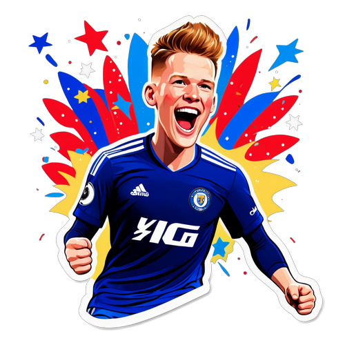 En rolig karikatyr av Scott McTominay som firar efter att ha gjort mål