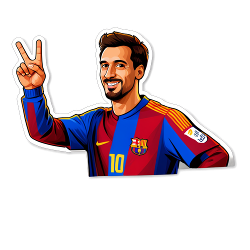 Sticker de mano levantada haciendo el gesto 'Barça' con fondo del estadio