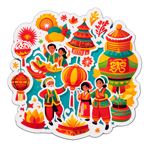 传统节日庆祝场景贴纸