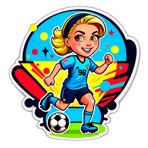 En engagerande teckning av Hanna Marklund med en fotboll i popkonststil