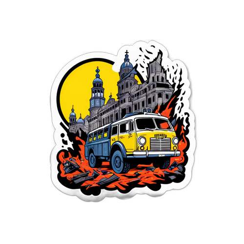 Иллюстрация разрушенного Мариуполя с исторической символикой и темой устойчивости