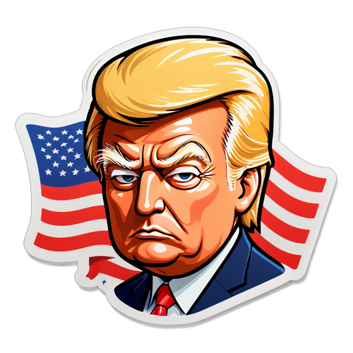 Sticker ontwerp van Donald Trump met herkenbaar kapsel en Amerikaanse vlag