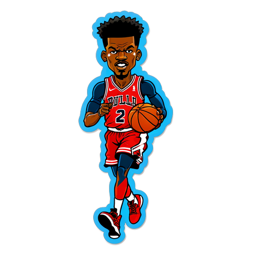 Fun Cartoon Sticker of Jimmy Butler Dribbling a Basketball