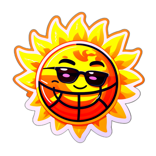 Sticker ng Araw na may Salamin at Nag-dodribol ng Basketball