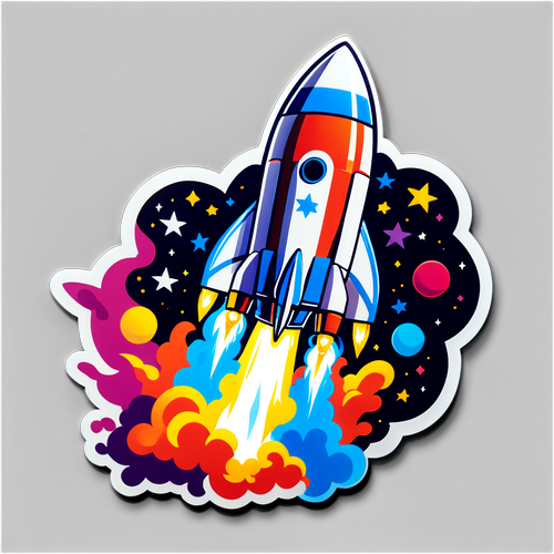 Unlock the Universe: Experience the Thrilling Blast-Off with This Colorful Rocket Ship Sticker!