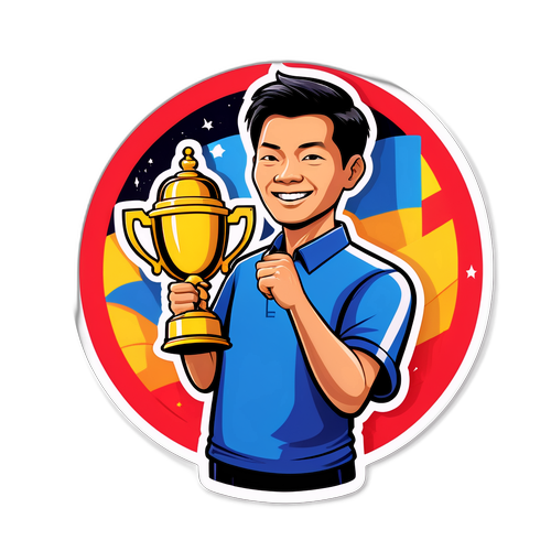 Stiker Ong Beng Seng Memegang Trofi