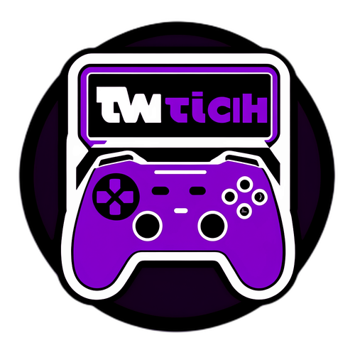 Samolepka s logem Twitch a herními prvky