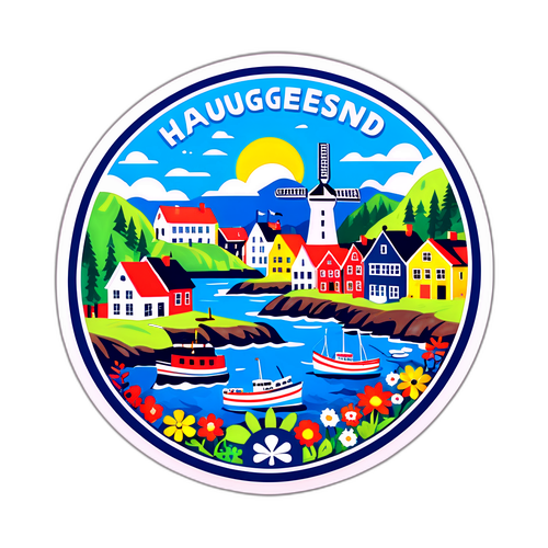 Glad 'Haugesund Avis' klistremerke med lokal kultur