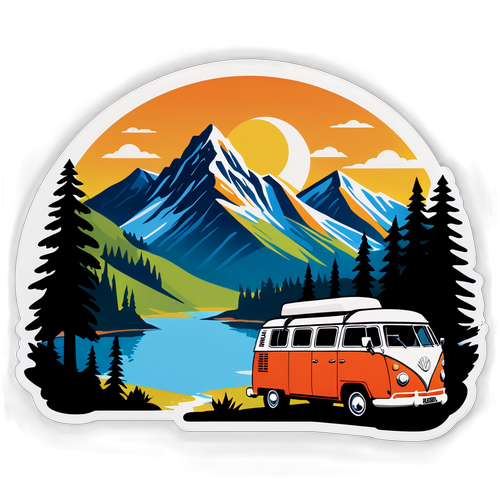 Retro Camper Van by Mountain Lake