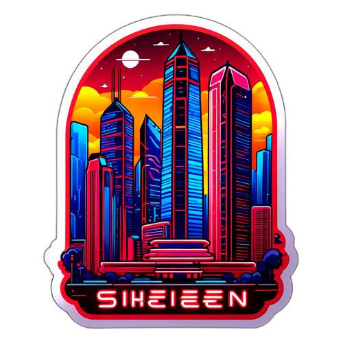 Futurystyczne budynki Shenzhen w neonowych światłach