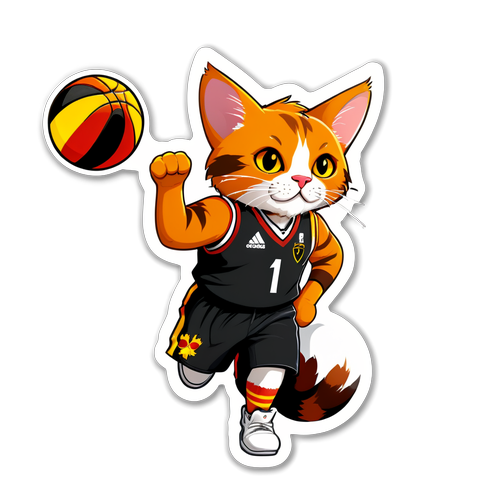 Schattige Basketbal Katten met de Belgische Vlag: De Perfecte Sticker voor Sportfans!