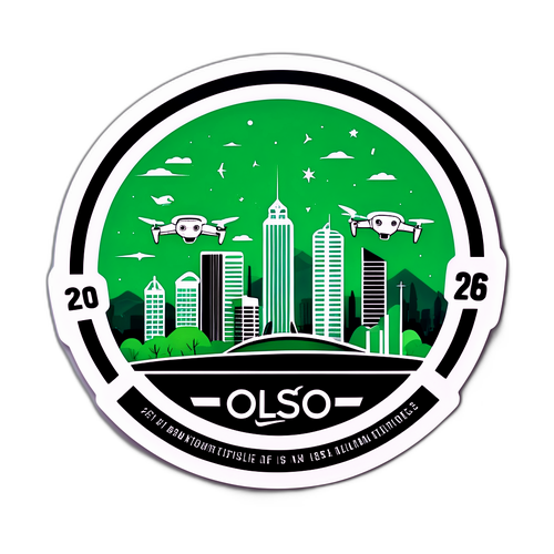 Futuristisk klistremerke for Over Oslo 2025