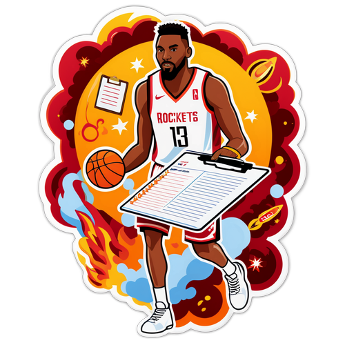 Isang malikhaing pagkakalarawan ng manlalaro na may hawak na clipboard kasama ang ulat ng pinsala ng Rockets
