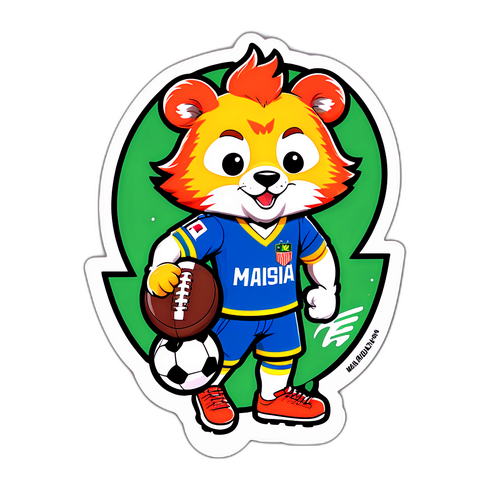 Autocollant amusant d'un animal-mascotte en maillot de football