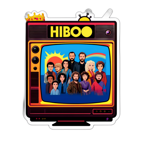 Vintage TV med HBO-logga och ikoner från populära serier