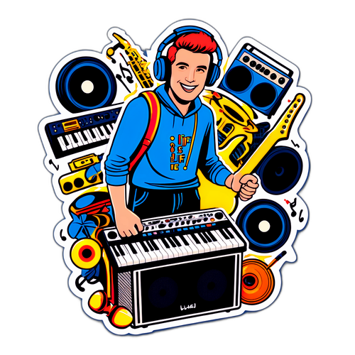 A Lively Depiction of Quinn Sullivan with Musical Gear