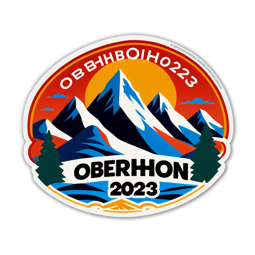 Aufkleber mit Bergen und Natur während des Biathlons, in kühleren Farben mit der Aufschrift 'Oberhof Biathlon 2023'