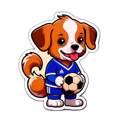 Nhãn dán dễ thương với chó cầm bóng trong áo Chelsea