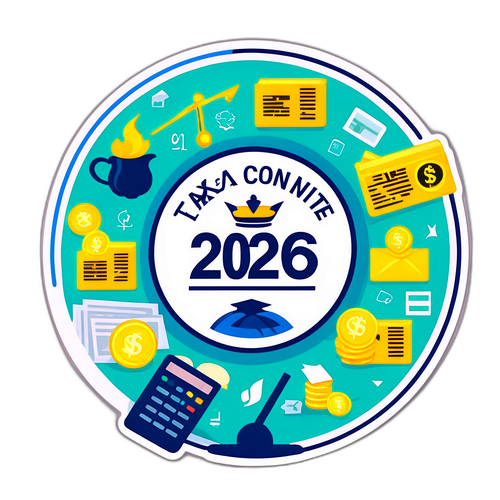 Sticker creativ dedicat impozitelor din 2026
