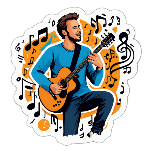 Autocolant cu Jay Kelly și note muzicale