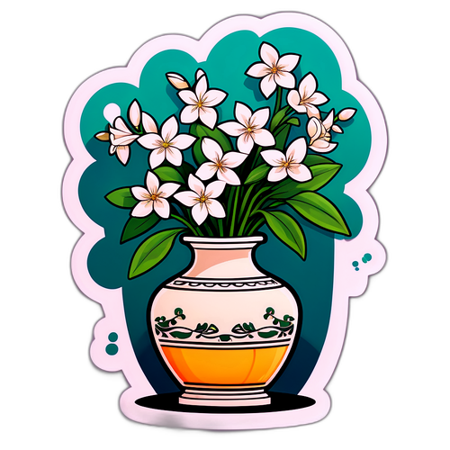 Jasmin Çiçekleri ve Şık Vazo Sticker Tasarımı