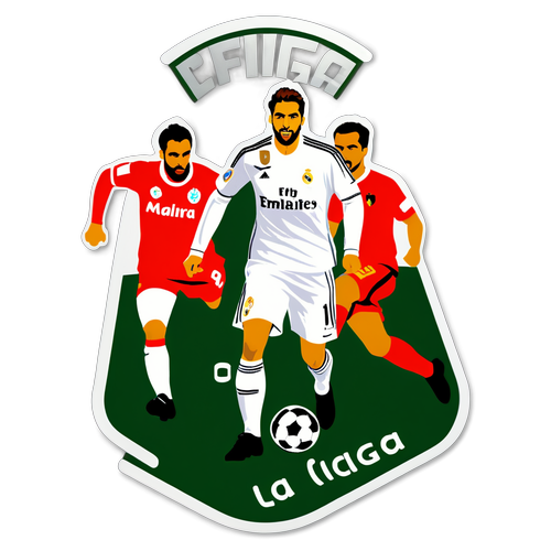 Sticker met een voetbalveld en spelers van Real Madrid en Mallorca met de tekst 'La Liga'