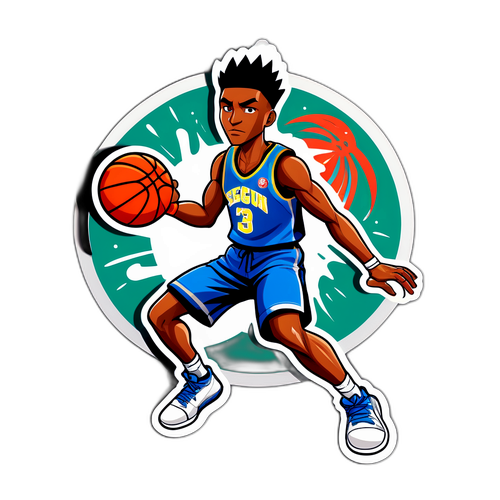 Färgstark sticker av Sengun som visar hans basketfärdigheter
