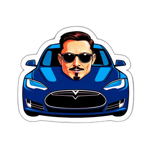 Ein lustiges Gesicht eines Tesla-Autos mit Sonnenbrille, das entspannt aussieht