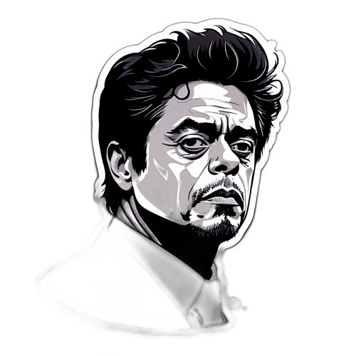 Filmowy sticker Benicio Del Toro w stylu noir