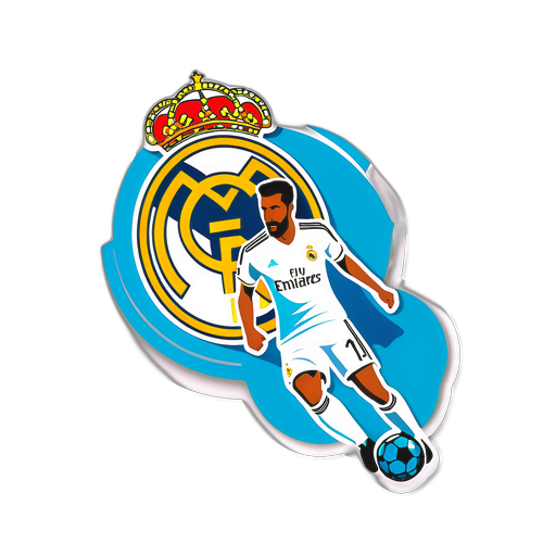 Samolepka vyjádřující vzrušující okamžik zápasu mezi Realem Madrid a Marseille