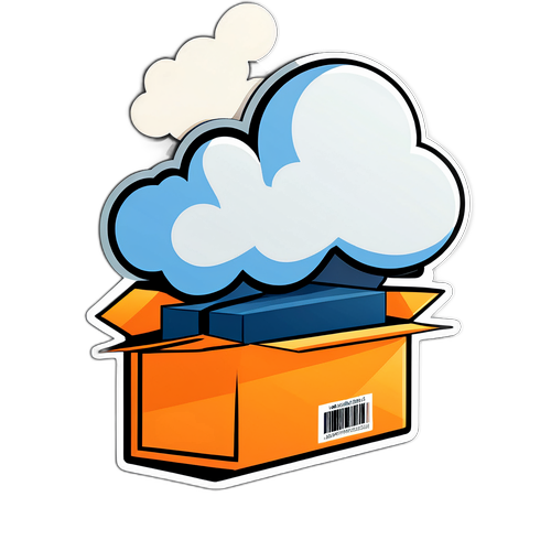 Minimalist Aufkleber mit Amazon-Logo und stilisierter Wolke über einem Paket