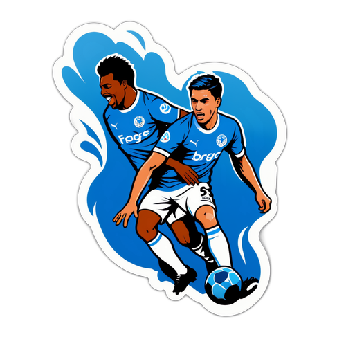 Aufkleber eines aufregenden Fußballspiels zwischen FC Brugge und Rangers