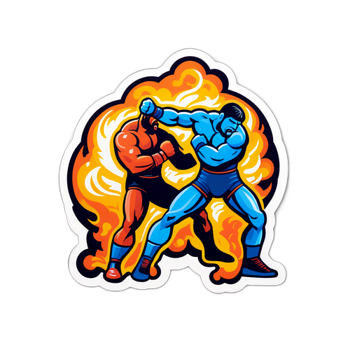 Наклейка, що зображає бій з елементами боротьби та силових змагань