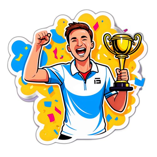 Sejrende tennisspiller med trofæ