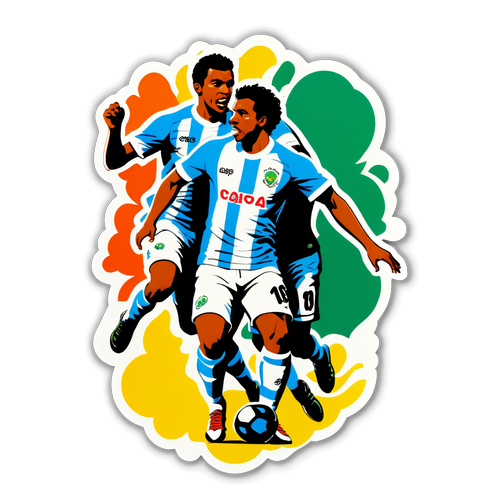 Affiche colorée des joueurs de Santos et Ceará en pleine action