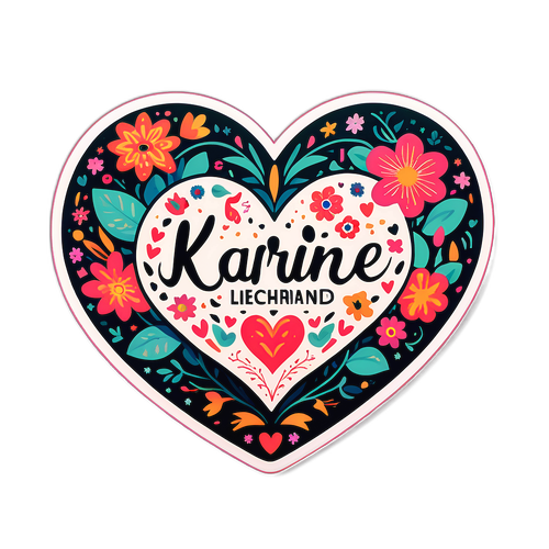 Badge en forme de cœur avec motifs floraux