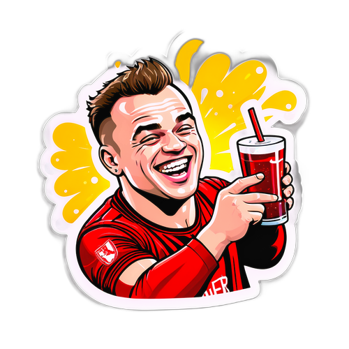 Shaqiri Lachend met Drank