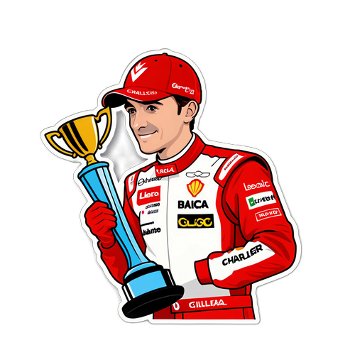 Charles Leclerc mit Trophäe nach einem Rennsieg