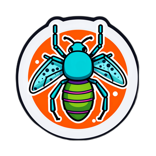 Веселая наклейка с клетками, инфицированными вирусом чикунгуня в 8-битном графическом стиле