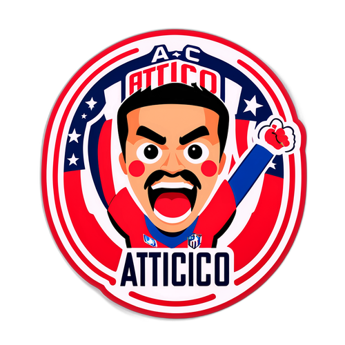 Thiết kế sticker cho fan Atletico với màu đội bóng và biểu cảm phấn khích