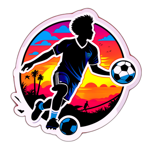 Silhouette di Lauriente con un pallone in movimento al tramonto