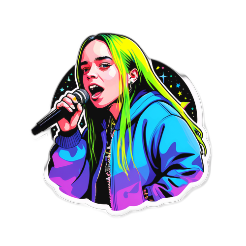 Sticker cu Billie Eilish cântând pe scenă