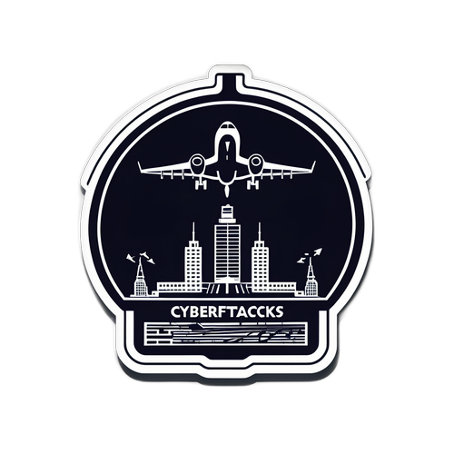 Stickers przedstawiający cyberataki na infrastrukturę lotniczą